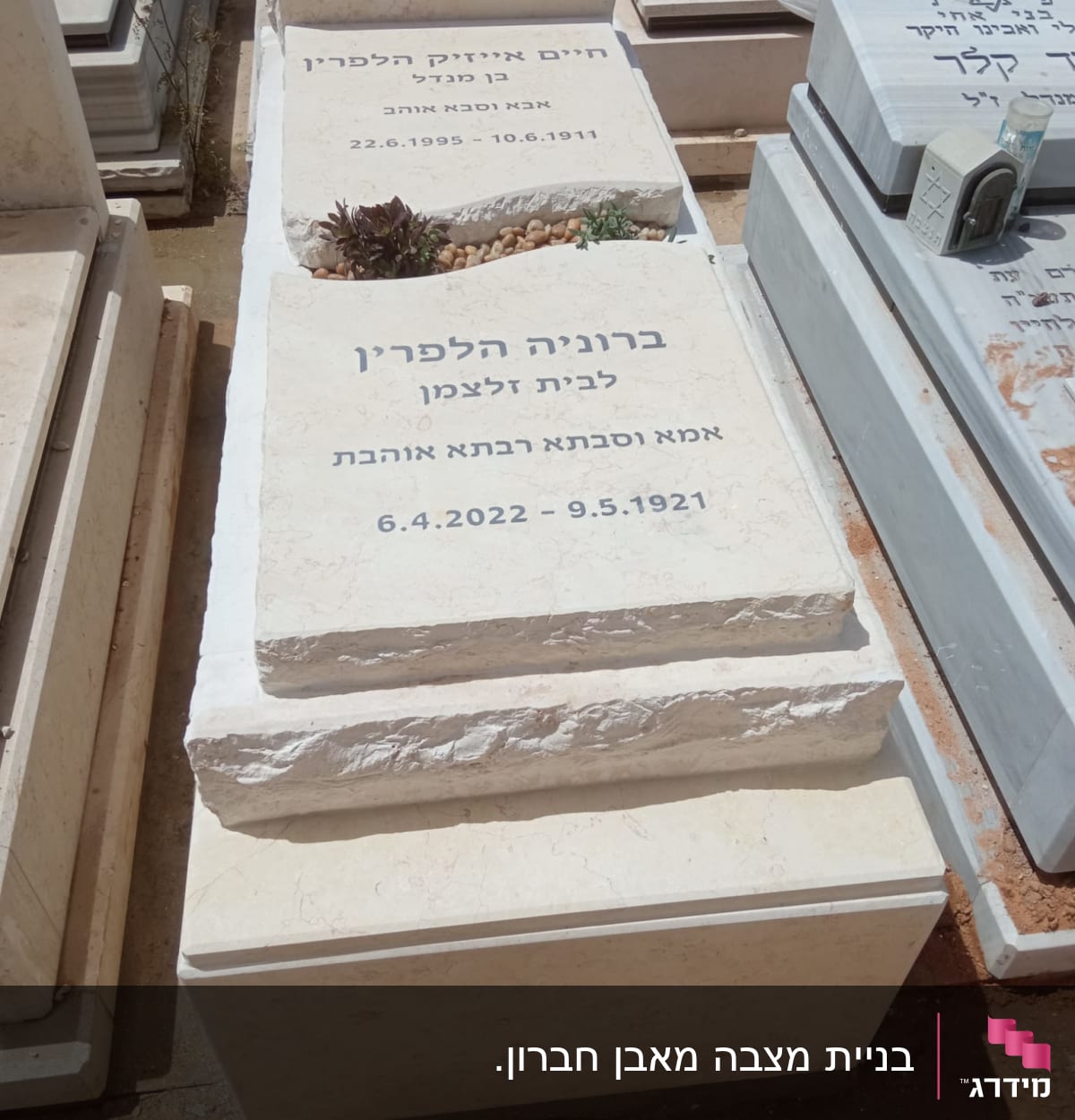 מצבות עם כיתוב בעברית ותאריכי לידה ופטירה